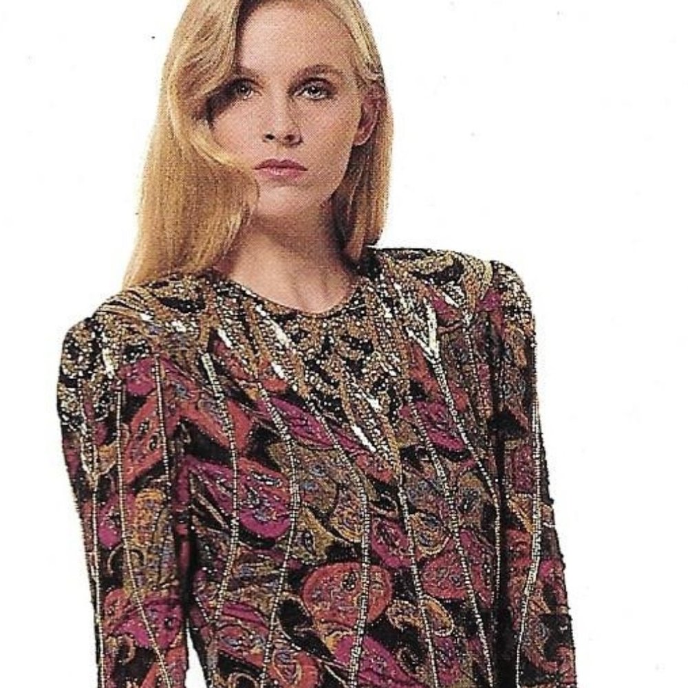 JASDEE Vintage Dress Hand Work Bead and Sequins & Hand Print On Silk Style 1180